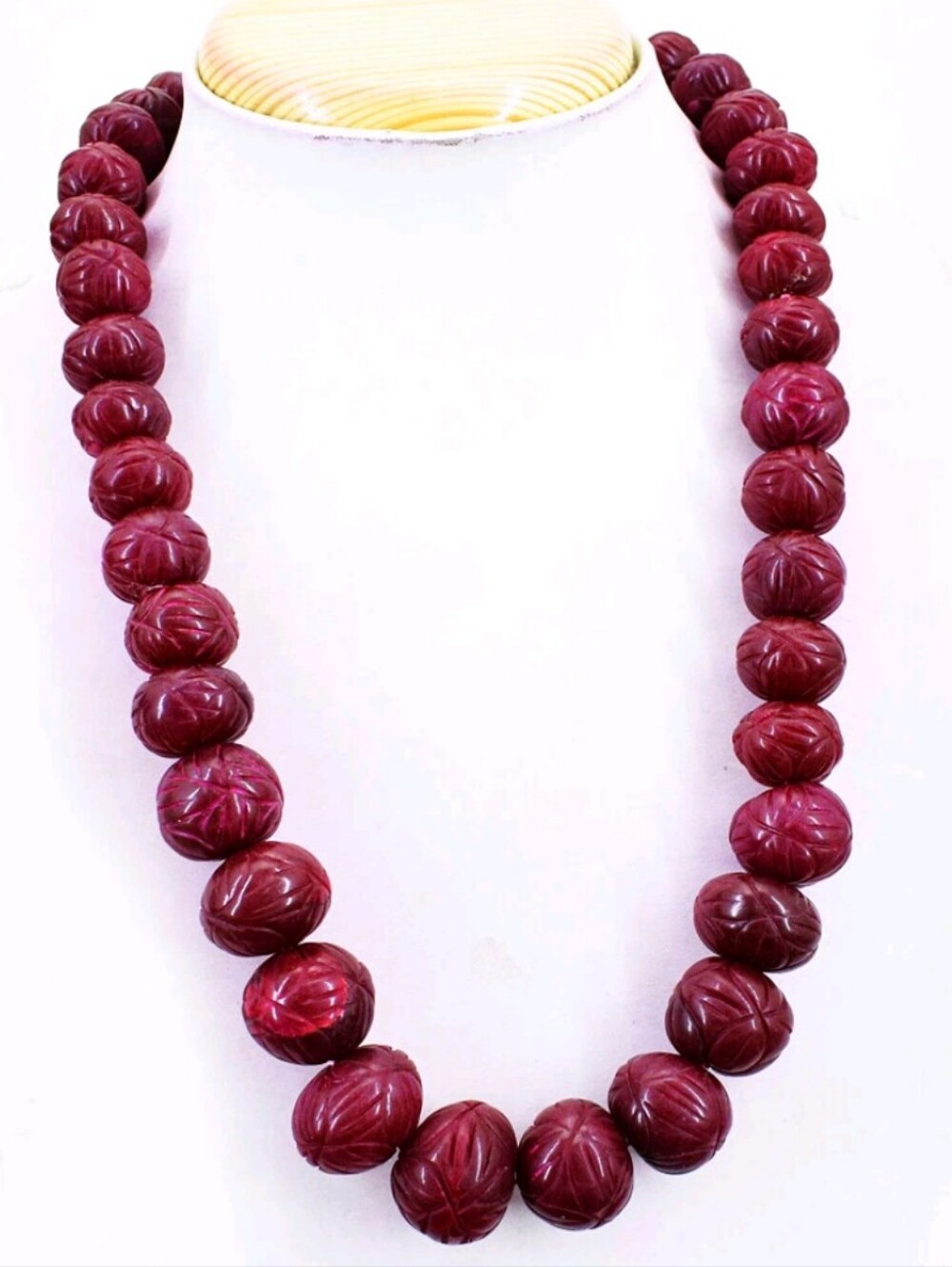 Hand-Carved Ruby Bead Necklace - Women Jewelry